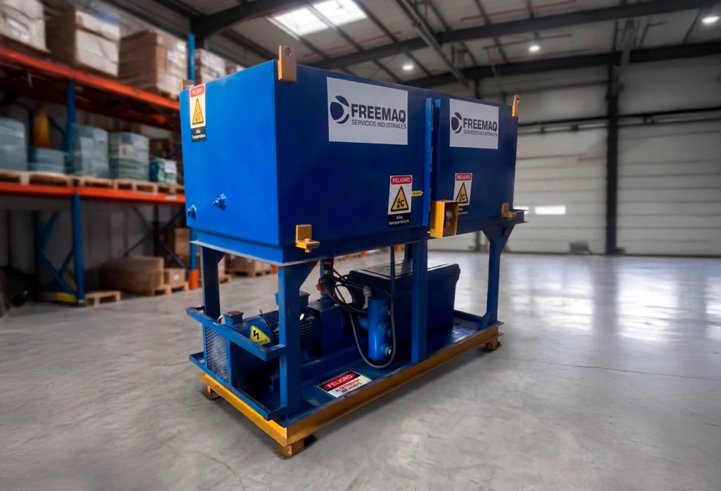 Equipo de flushing industrial para limpieza y descontaminación de circuitos hidráulicos y sistemas de lubricación mediante filtración de alta eficiencia.